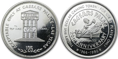 Marquee, Caesar's Palace 20th Anniversary Token (sCPlvnv-001-S3)