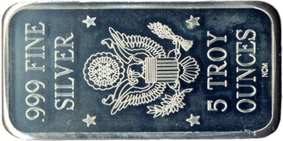 Pioneer Round-Up Club, Eagle, Four Stars, 5 ozt., Design Side Silver Bar (bPRlanv-001-D)