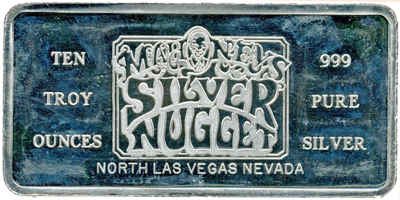 Mahoney's Silver Nugget 10 troy Ounces (Bar) Silver Bar (bSNlvnv-001-L)