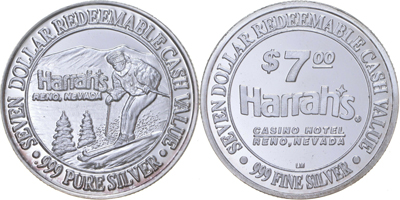 Skier, Small $7, 3 Button, Mountains ridges, Frosted, Part Reeded Strike Image (HArenv-010)
