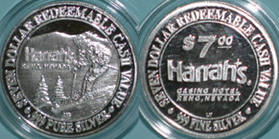 Skier, Small $7, 3 Button, Mountains smooth, Part Reeded Strike Image (HArenv-010-V1)