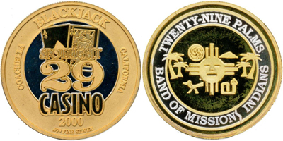 Blackjack, Spotlight 29 Casino 2000, Gold token Image (tS29ceca-004)