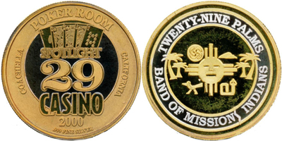 Poker Room, Spotlight 29 Casino 2000, Gold token Image (tS29ceca-005)