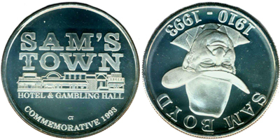 Sam's Town, 1 ozt., Coin Aligned, Full Reeded Token (tSTlvnv-005)